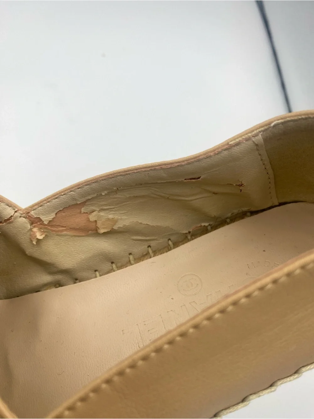 CHANEL Beige Leather Espadrilles with Black Cap Toe